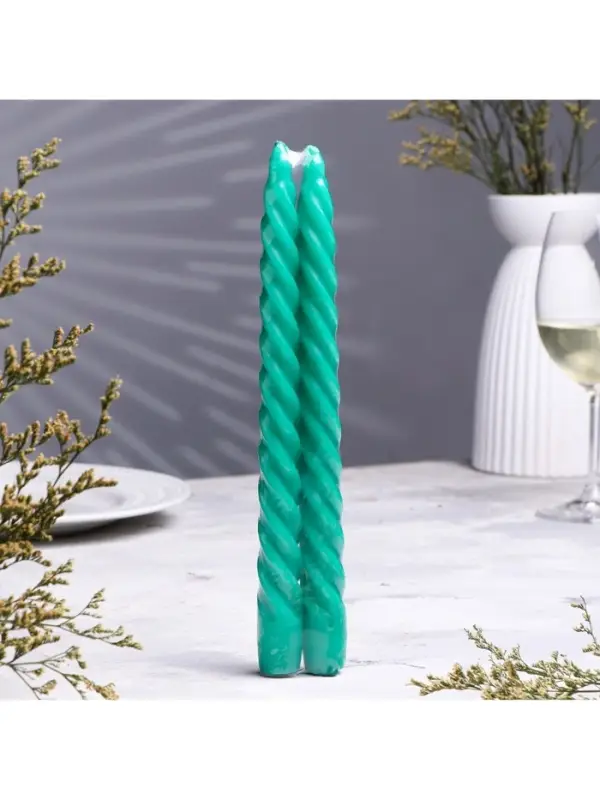 Набор свечей витых, 2.2&times;25 см, лакированная 2 шт., зелёный