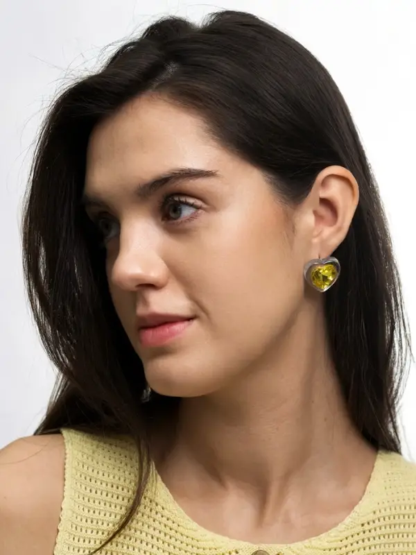 Серьги гвоздики &laquo;Кристалл. Сердце&raquo;, жёлтый