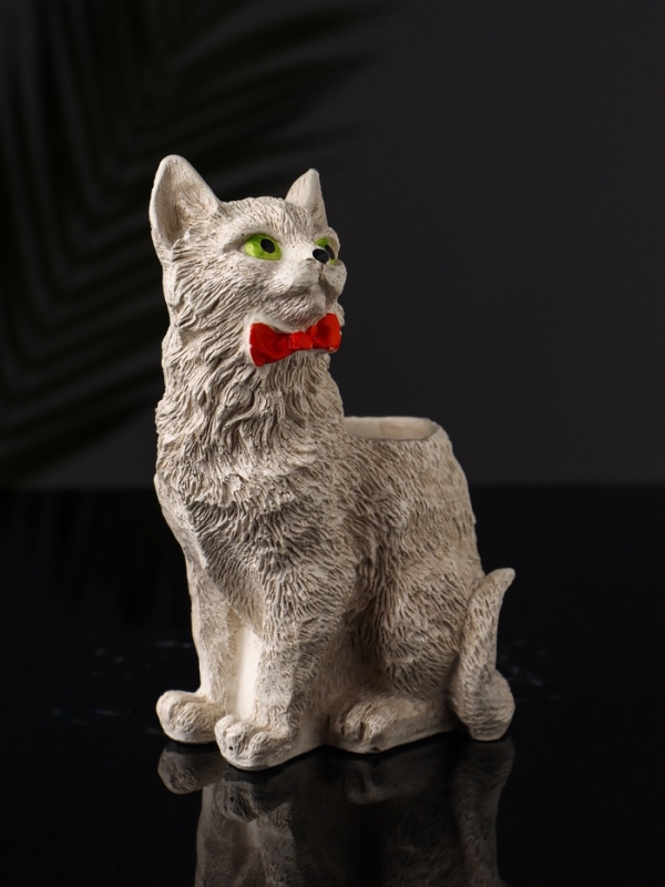 Подставка для мелочей Подставка для мелочей "Кот с бантом" 14х9х7 см, бежевый