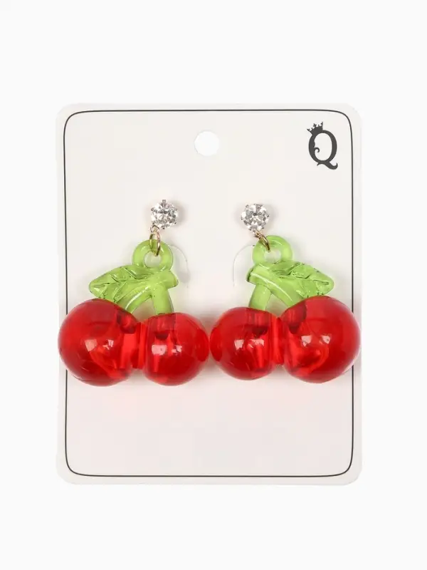 Серьги "Вишня" объемная, цвет красно-зелёный в золоте