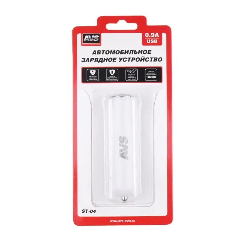 USB автомобильное зарядное устройство AVS 1 порт ST-04 (0.9А)