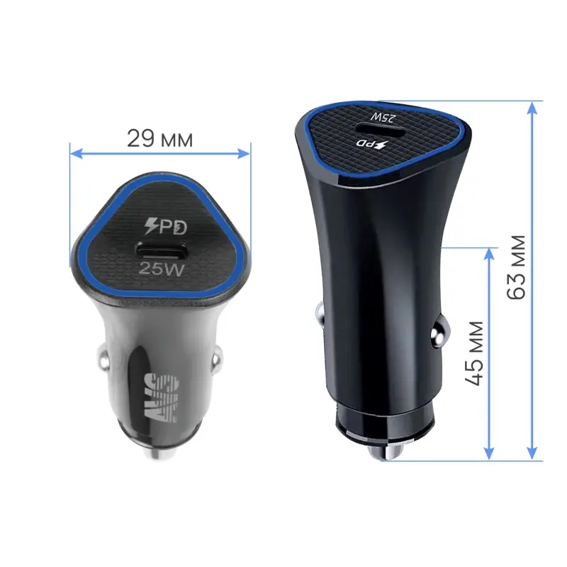 Автомобильное ЗУ AVS UC-725, 1 PD Type-C, 3.0 А, 25 Вт (A07316S)