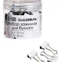 Набор зажимов для бумаг белых 19 мм 25 штук, в пластиковой тубе, TOP Calligrata