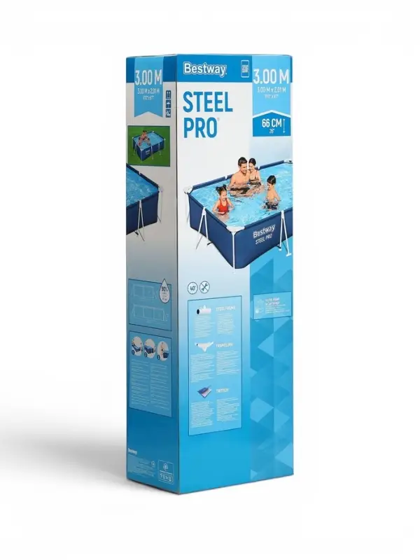 Бассейн каркасный Steel Pro, 300&times;201&times;66 см, фильтр-насос, прямоугольный, 56411 Bestway