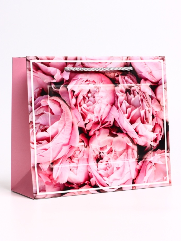 Пакет подарочный с окном "Цветы", 25 х 10 х 22 см