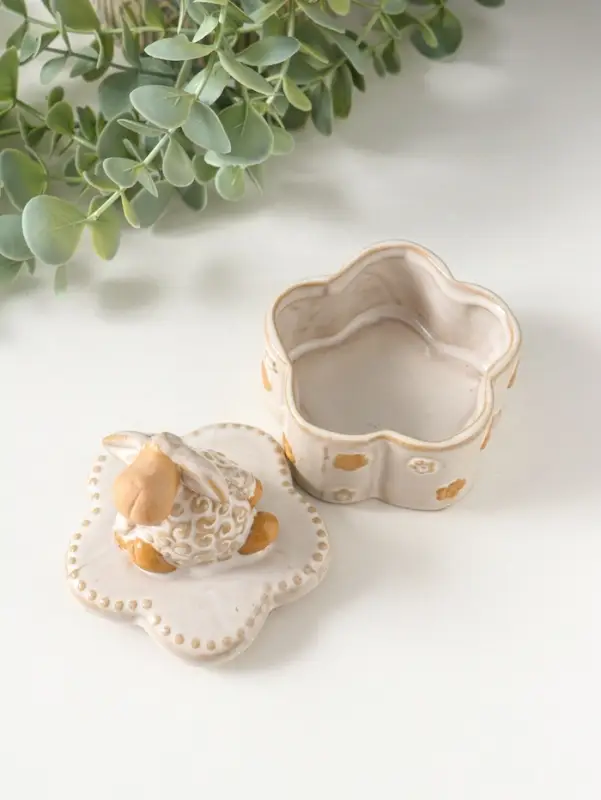 Шкатулка керамика "Кудряш бараш" беж 7,9х7,9х9,5 см