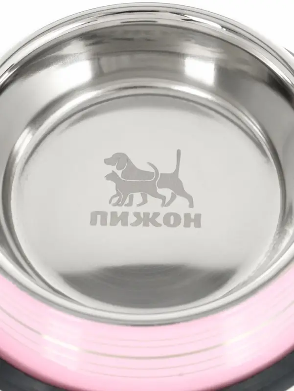 Миска, 230 мл, с нескользящим основанием, с полосками, нержавеющая сталь, розовая