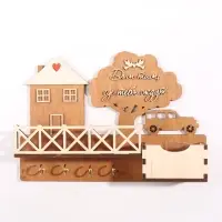Ключница настенная "Дом там, где тебя ждут" 4 крючка, 34,5х24х5,5 см