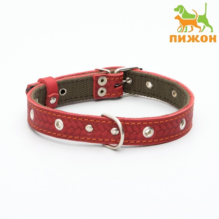 Ошейник комбинированный кожа/брезент, безразмерный, 56 х 2,5 см, ОШ 25-51 см, красный Ошейник комбинированный кожа/брезент, безразмерный, 56 х 2,5 см, ОШ 25-51 см, красный