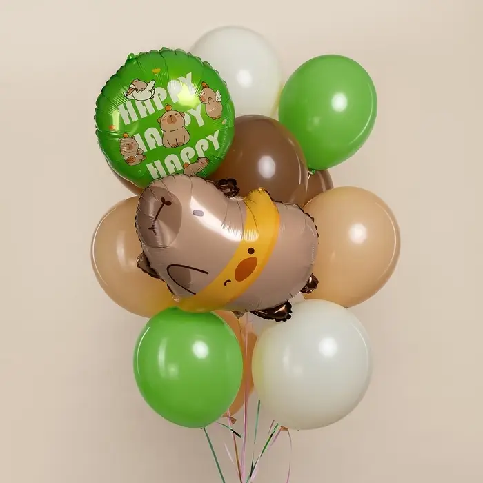 Воздушные шары фольгированные 18" &laquo;Капибары, Happy Birthday&raquo;, 5 шт.