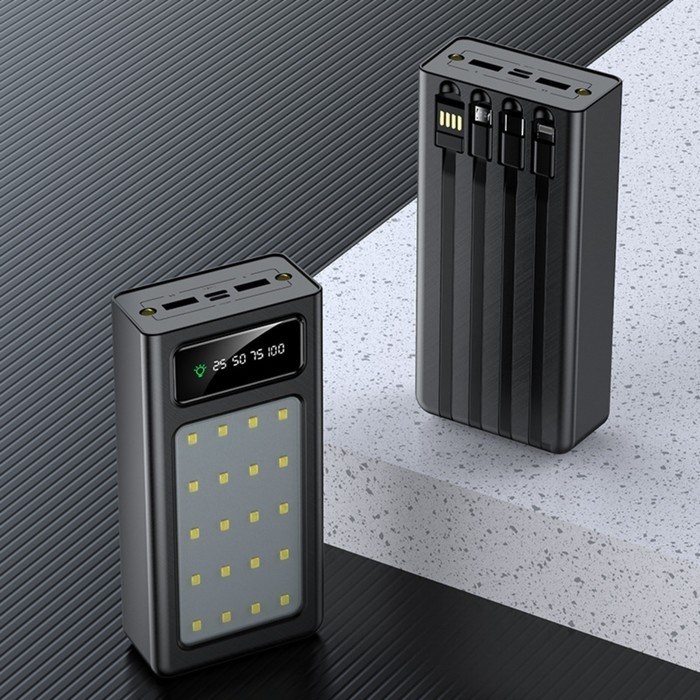 Внешний аккумулятор 485, 10000 мАч, кабели Type-C/Lightning/MicroUSB, фонарь, чёрный Внешний аккумулятор 485, 10000 мАч, кабели Type-C/Lightning/MicroUSB, фонарь, чёрный