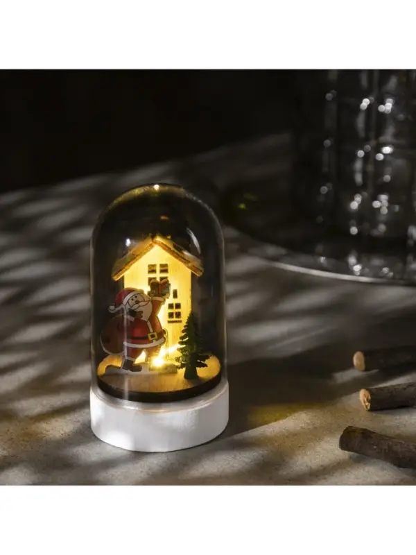 Светодиодная фигура под куполом &laquo;Дед Мороз с мешком&raquo; 6&times;9.5&times;6 см, дерево, от батареек LR1130&times;3, свечение тёплое белое