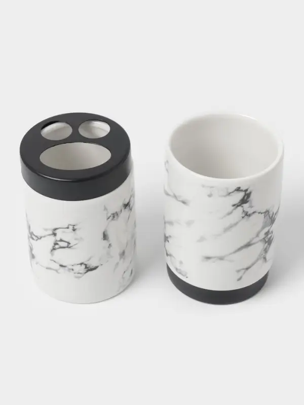 Аксессуары для ванной &laquo;Мраморный металл&raquo;, 4 предмета, мыльница, дозатор 400 мл, 2 стакана, белые