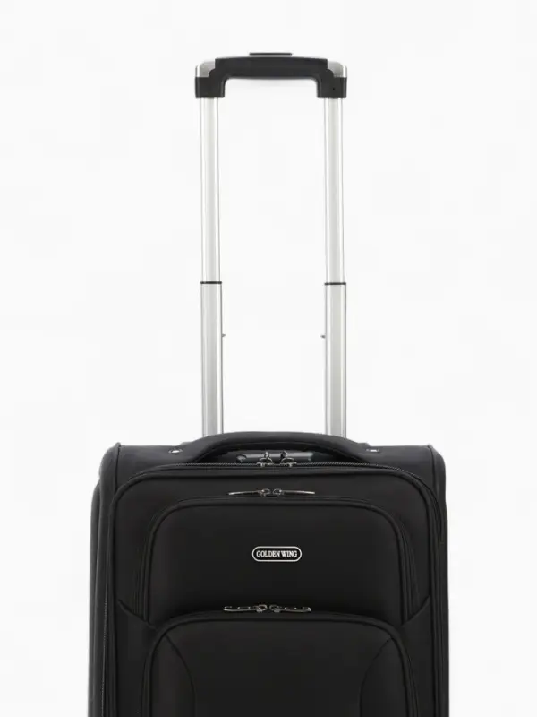 Чемодан 20 Чемодан 20", Текст, 37*23*54, отд на молнии, 2 нар/карм, увелич, код замок, 4 колеса, черный 10875