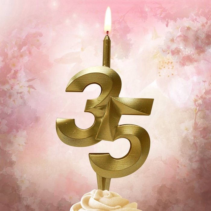 Свеча в торт «Юбилейная», цифра 35, золотая