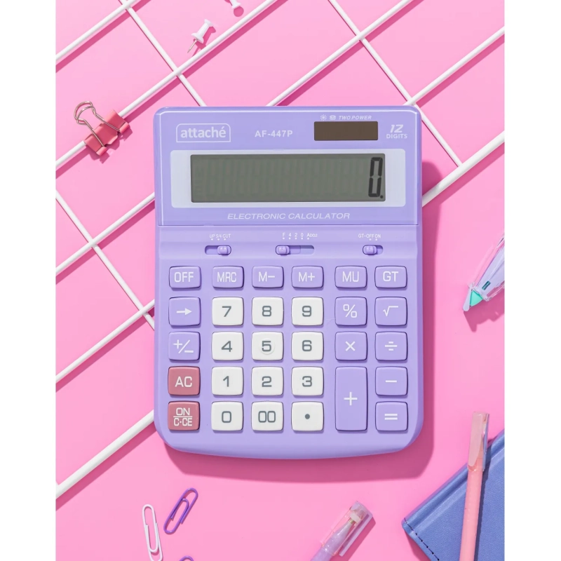 Калькулятор настольный ПОЛНОРАЗМ Attache AF-447P,12р,дв.пит,фиол,198x153x42