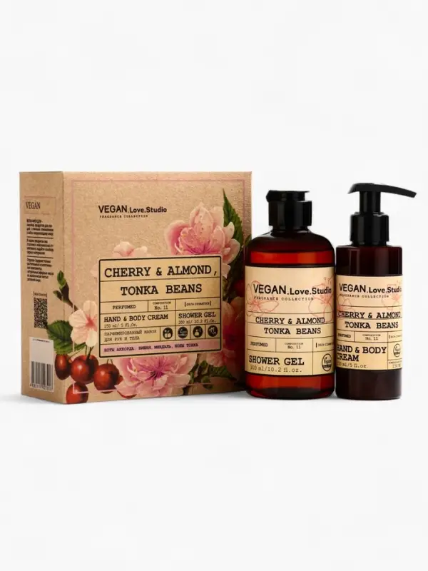 Набор женский VEGAN.Love.Studio  Набор женский VEGAN.Love.Studio "Cherry,Almond,Tonka Beans": гель для душа 300 мл + крем-лосьон 150