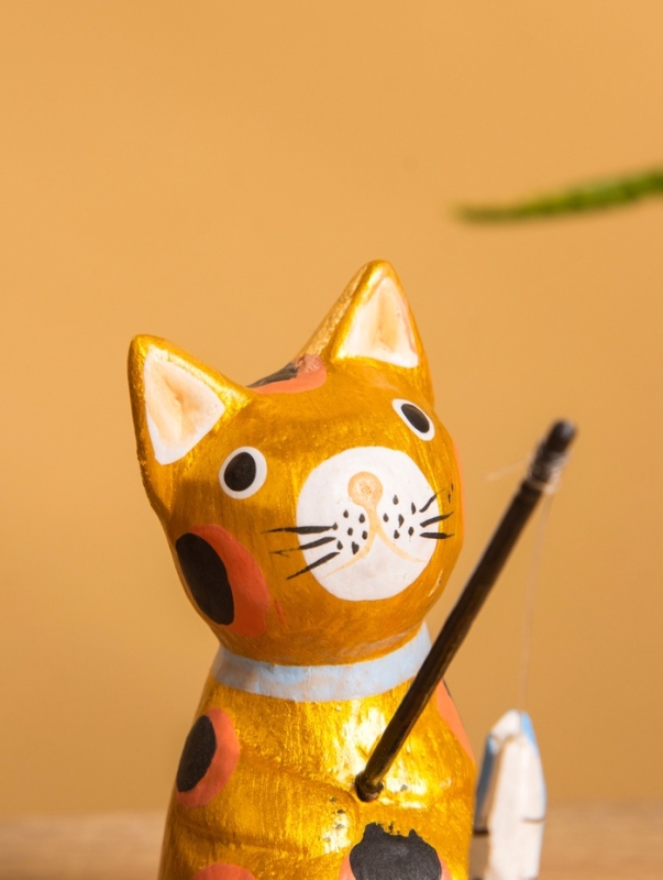 Сувенир «Кот рыбак», 3×6×7 см, дерево, золотой Сувенир «Кот рыбак», 3×6×7 см, дерево, золотой