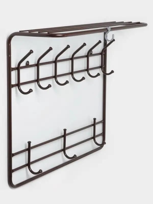 Вешалка настенная с полкой, 9 крючков, 2 яруса, 73&times;22&times;58 см, коричневая