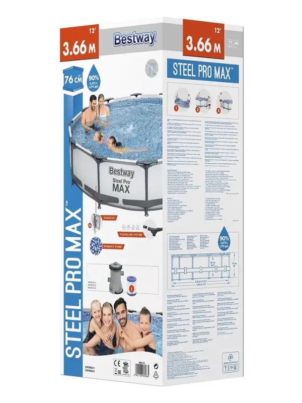 Бассейн каркасный Steel Pro MAX, 366&times;76 см, фильтр-насос, круглый, 56416 Bestway