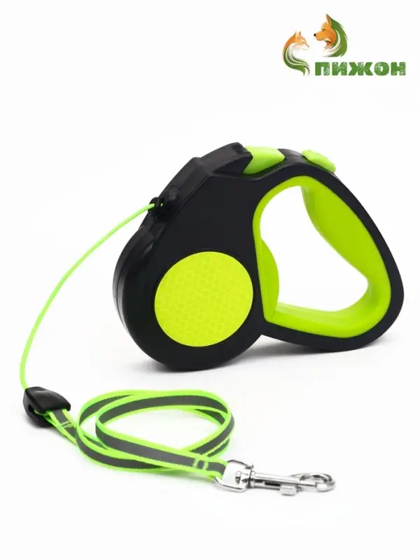 Рулетка &laquo;Пижон&raquo;, 3 м, до 15 кг, трос, светоотражающая, прорезиненная ручка, зелёная