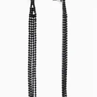 Серьги висячие со стразами &laquo;Лёд&raquo;, 4 нити, чёрные, 11.5 см