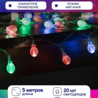 Гирлянда &laquo;Нить&raquo; 5 м с насадками &laquo;Фонарики&raquo;, IP20, прозрачная нить, 20 LED, свечение мульти (RG/RB), мигание, 220 В