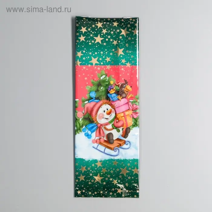 Пакет подарочный  Пакет подарочный "На санках". 13,5 х 38 см.