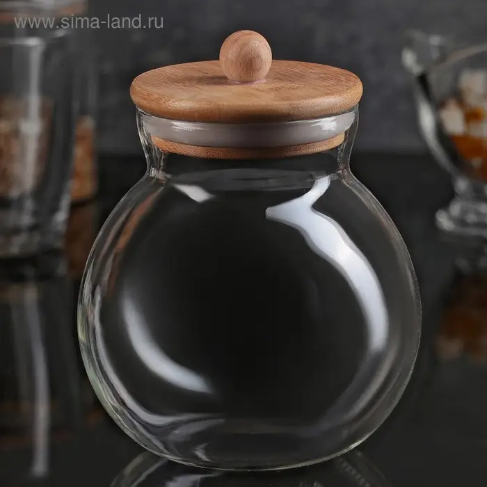 Банка стеклянная для сыпучих продуктов с бамбуковой крышкой «Бамбук», 950 мл, 13×15 см Банка стеклянная для сыпучих продуктов с бамбуковой крышкой «Бамбук», 950 мл, 13×15 см