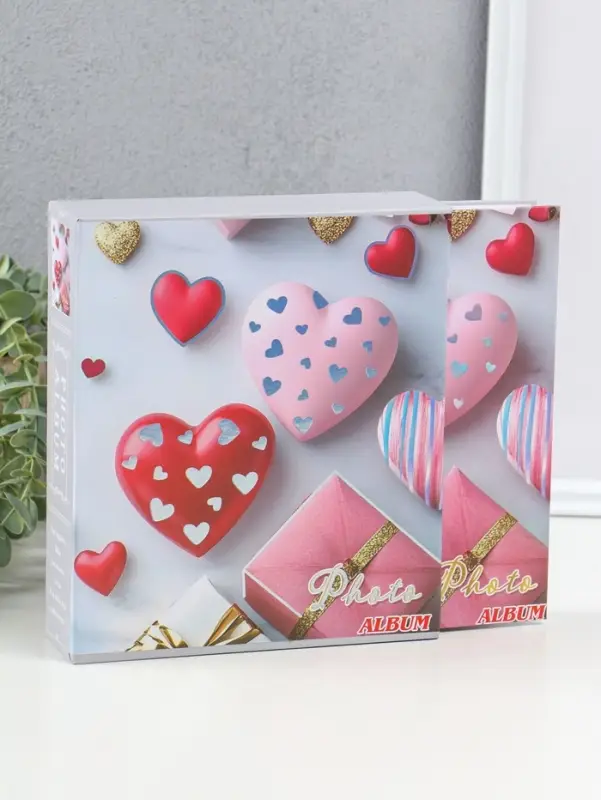 Фотоальбом на 100 фото 13х18 см "Сердца в сердцах" в коробке 5х18х20,5 см
