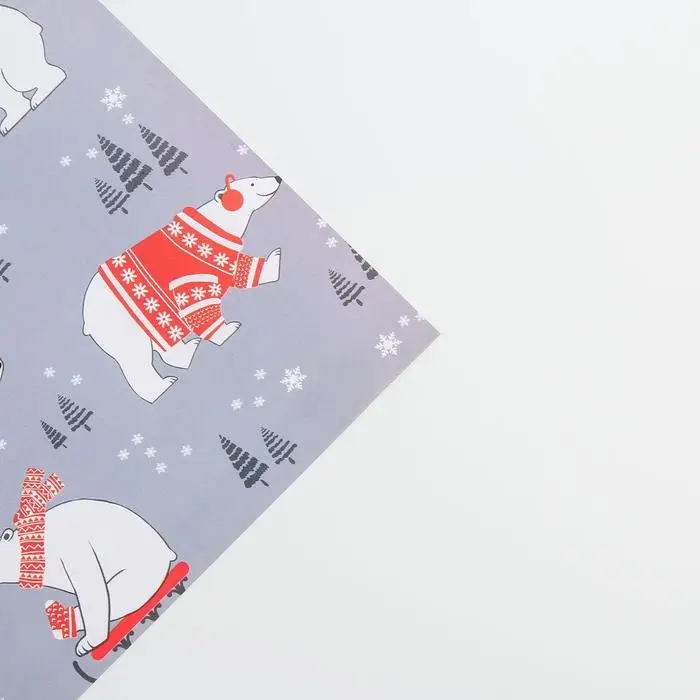 Упаковочная бумага на новый год «Белые медведи», 70 х 100 см, глянцевая