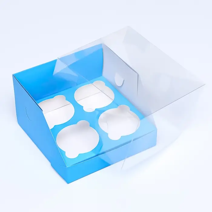 Коробка для 4 капкейков 16×16×10 см, голубая Коробка для 4 капкейков 16×16×10 см, голубая