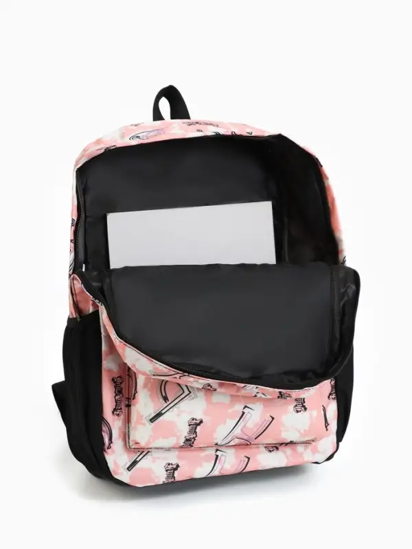 Рюкзак школьный на молнии, с карманами, с рисунками, размер 30&times;13&times;42 см, серый/розовый