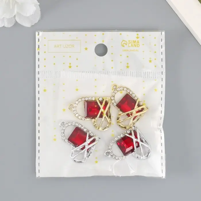 Декор для творчества металл, стразы "Сердце в переплёте" МИКС 2,7х2,2 см