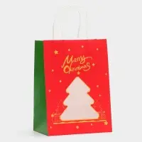 Пакет подарочный бумажный с окном &laquo;Ёлка&raquo; 19&times;26&times;13 см, крафт красный