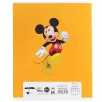 Тетрадь в клетку 12 листов, 5 видов МИКС, обложка мелованная бумага, Микки Маус