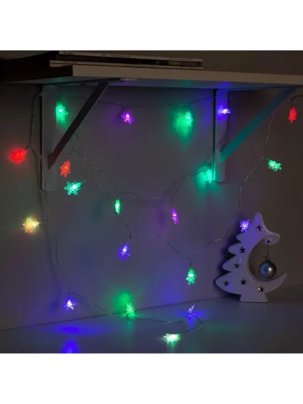 Гирлянда &laquo;Нить&raquo; 3 м с насадками &laquo;Снежинки малые&raquo;, IP20, прозрачная нить, 20 LED, свечение мульти (RG/RB), мигание, USB