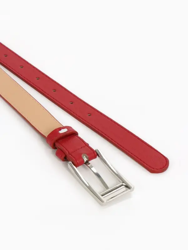 Ремень женский, 110&times;2.3 см, классическая пряжка металл, серебристая, красный