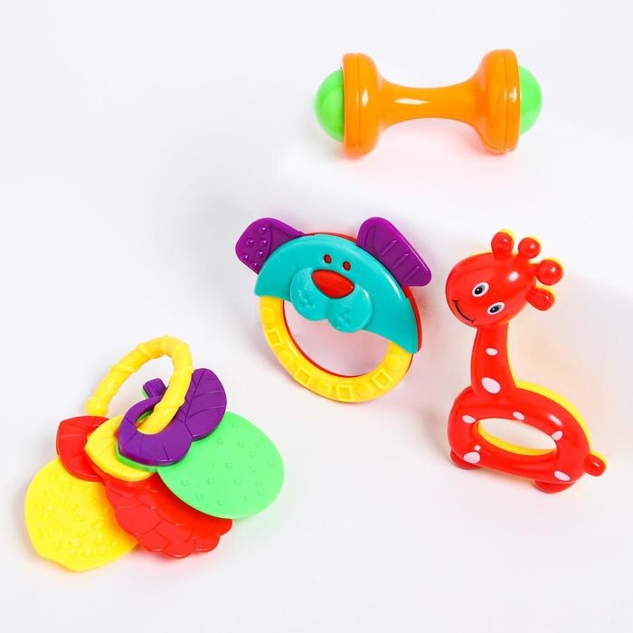 Набор погремушек «Маленькие радости», 4 шт, цвет МИКС, Крошка Я Набор погремушек «Маленькие радости», 4 шт, цвет МИКС, Крошка Я