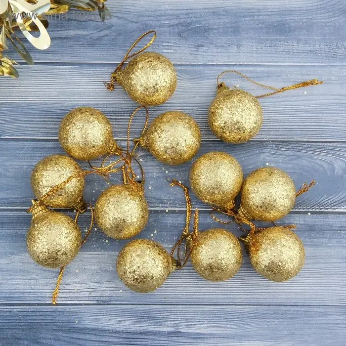 Ёлочные игрушки &laquo;Шарики&raquo;, шары новогодние, пластик, набор d=2.5 см, 12 шт., золотистый