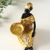 Подсвечник полистоун "Африканка в золотом платье с цветами" d=4,5 см 10,5х12х16 см Подсвечник полистоун "Африканка в золотом платье с цветами" d=4,5 см 10,5х12х16 см