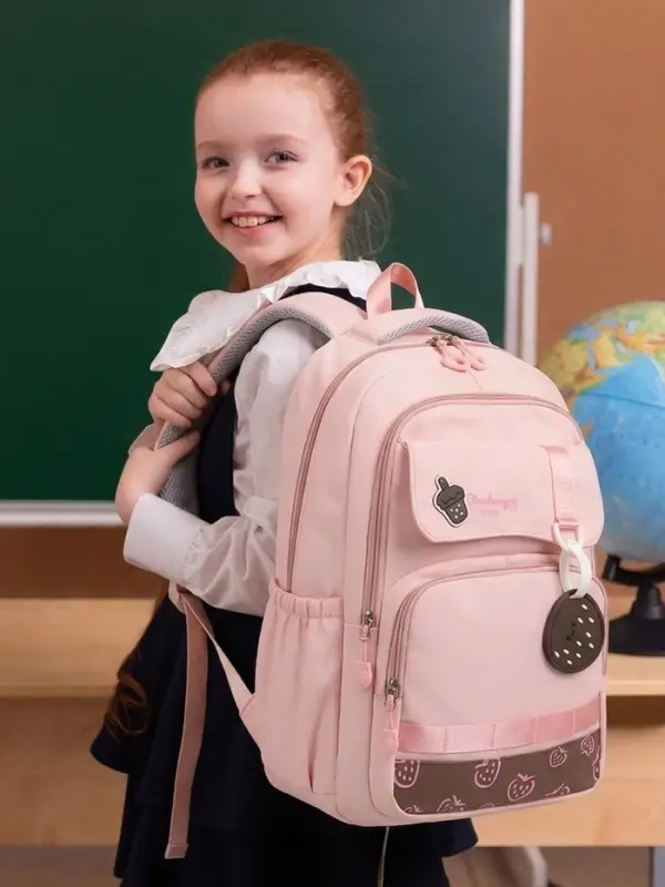 Рюкзак школьный &laquo;Клубника&raquo;, 2 отделения, 4 кармана, 31&times;13.5&times;45 см, розовый
