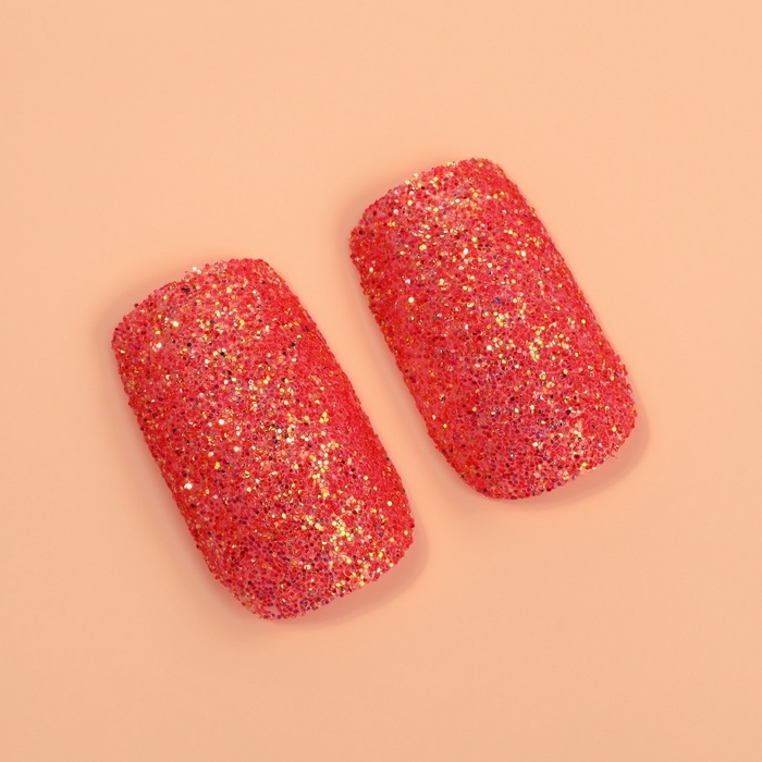 Накладные ногти &laquo;Сияние&raquo;, 12 шт, с блёстками, с клеевыми пластинами, форма мягкий квадрат, красные