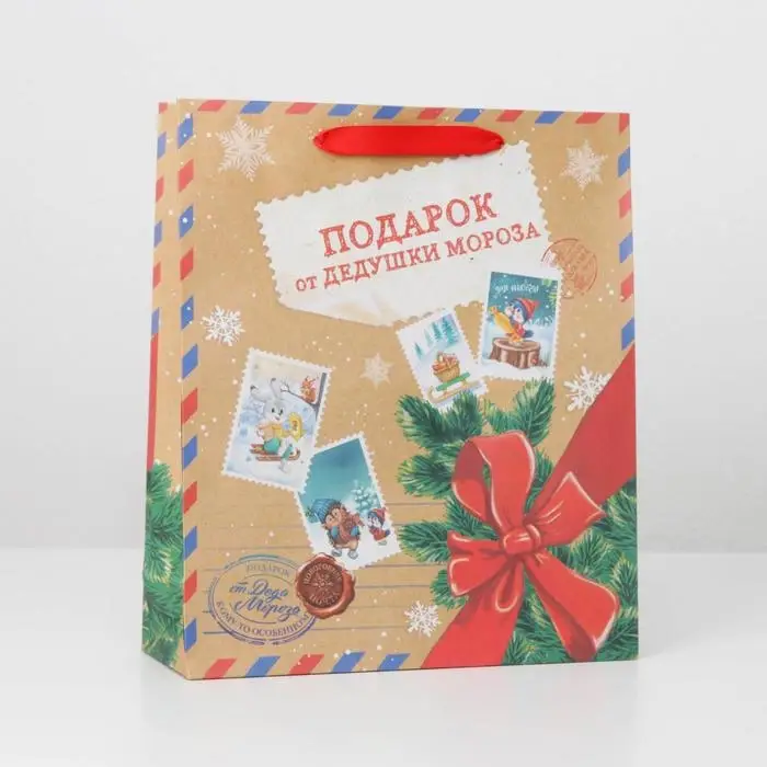 Пакет подарочный новогодний крафтовый «Подарок от Деда мороза», M 26 х 30 х 9 см Пакет подарочный новогодний крафтовый «Подарок от Деда мороза», M 26 х 30 х 9 см