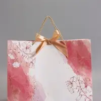 Пакет подарочный "Мрамор" , розовый , с бантиком , 43 х 32 х 14 см