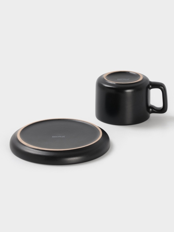 Набор чайный на 1 персону Доляна "Гранит" блюдце 15,5х см, кружка 12х9х7,5 см, черный мат