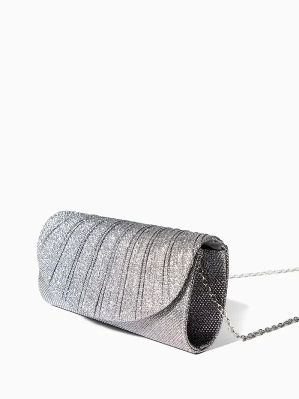 Сумка-клатч вечерняя на магните, на серебристой цепочке, блестящая, серебристая