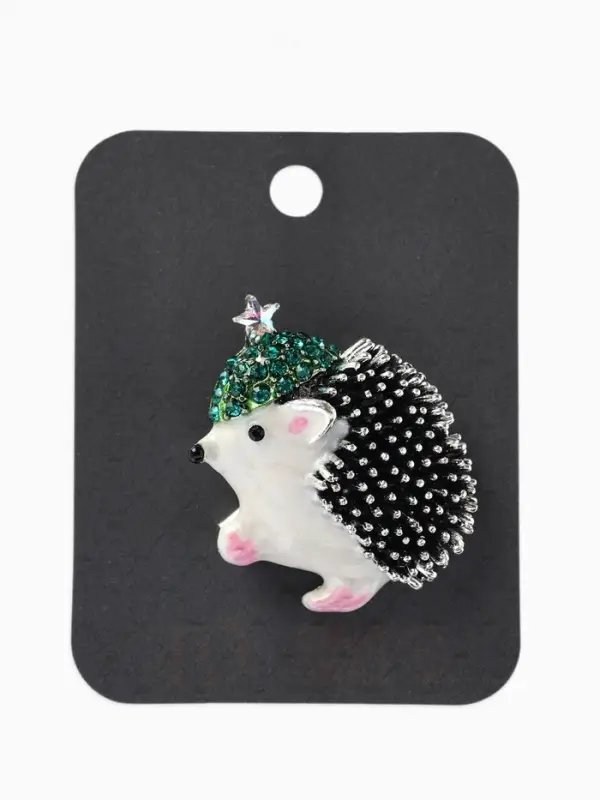 Брошь &laquo;Ежик&raquo; в шапке со звездой, цветная в чернёном серебре