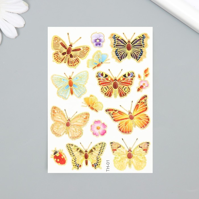 Татуировка на тело цветная Татуировка на тело цветная "Бабочки" с золотом МИКС 7,5х11 см