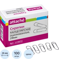 Скрепки Attache оцинкованные,28 мм,негофрированные,100 шт/уп